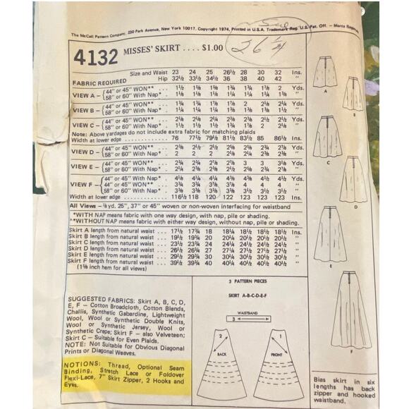 Vtg McCalls 4132 Skirt Pattern Miss 25 Waist 1974 Variation Long Short Flare - Picture 5 of 6